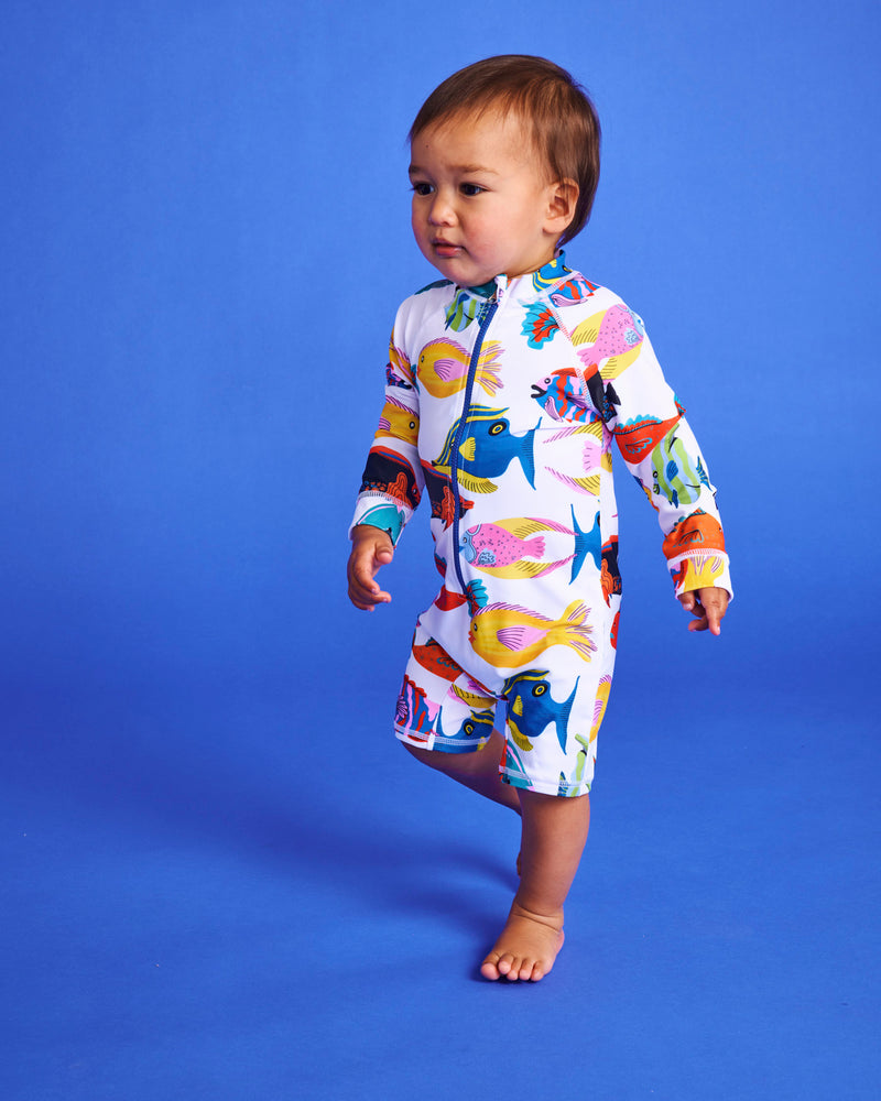 Fishy Business Baby Long Sleeve Zip Bathers