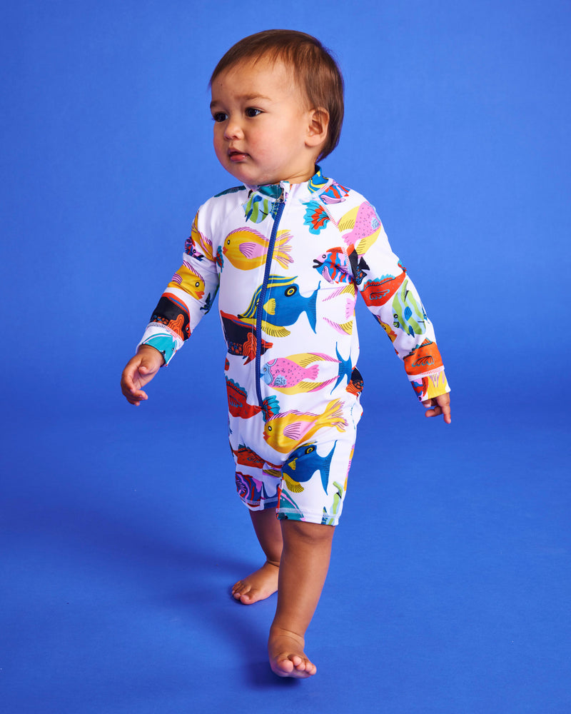 Fishy Business Baby Long Sleeve Zip Bathers