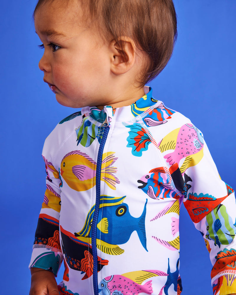 Fishy Business Baby Long Sleeve Zip Bathers