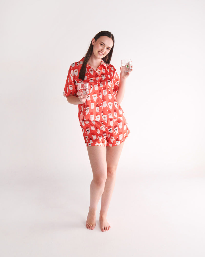 HoHoHo Red Teen Satin Short Sleeve Shirt & Short Pyjama Set