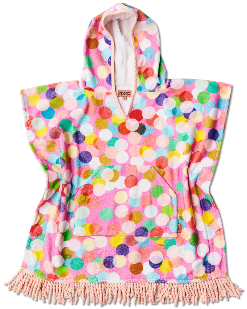 Confetti Pink Printed Kids Terry Poncho