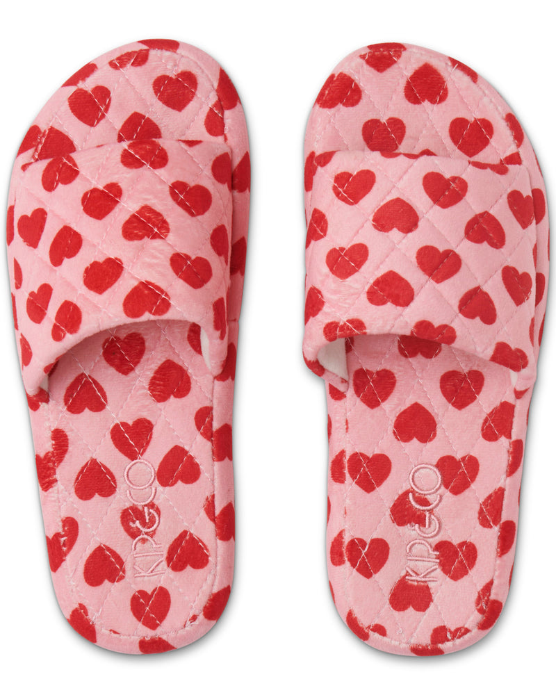 I Heart You Quilted Velvet Adult Slippers