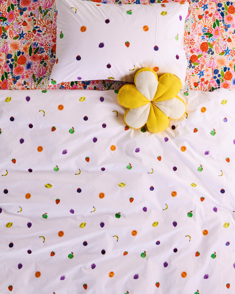 Fruit Salad Embroidered Cotton Pillowcase