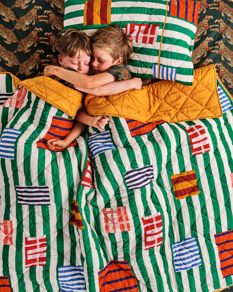 Stripe On Stripe Organic Cotton Quilted Kids Bedspread