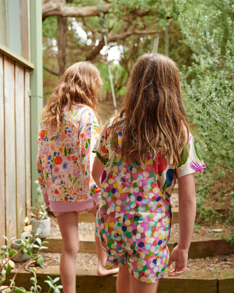 Confetti Pink Cotton Drill Short Overalls