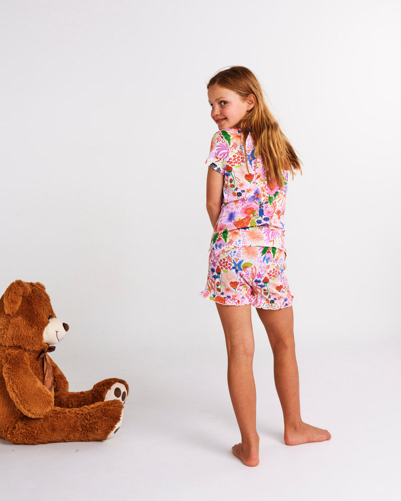 Meandering Meadow Organic Cotton Short Sleeve Tee & Frill Short Pyjama Set