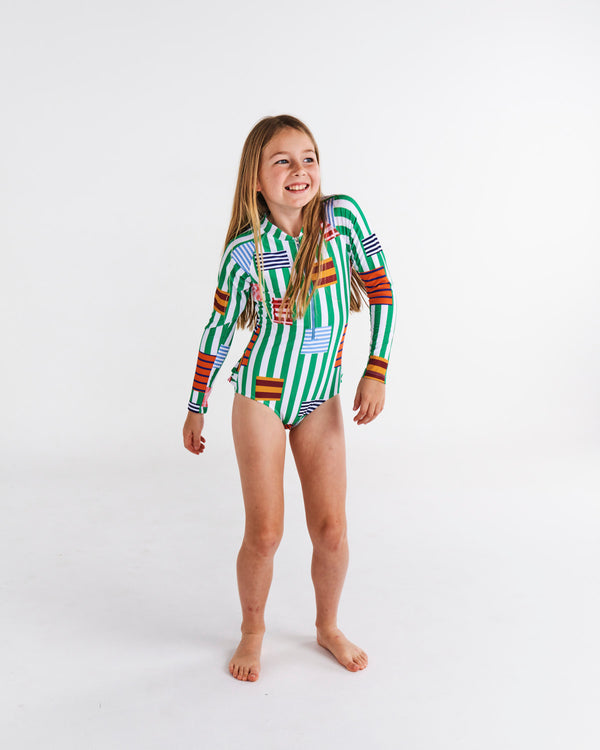 Stripe On Stripe Long Sleeve Bathers