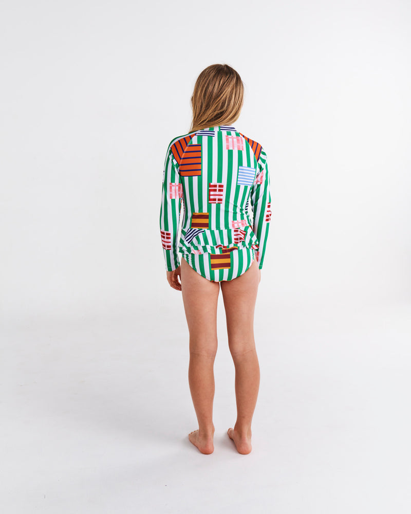 Stripe On Stripe Long Sleeve Bathers