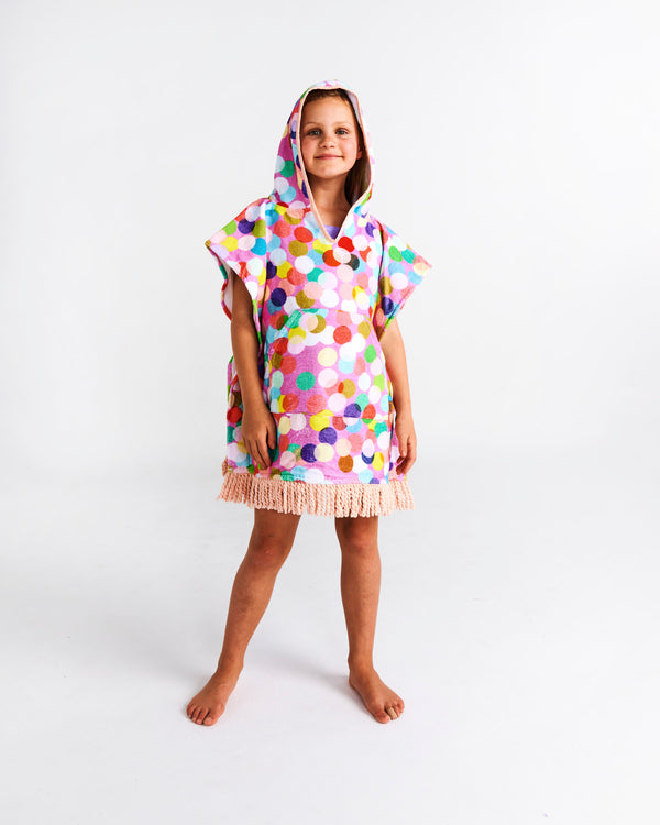 Confetti Pink Printed Kids Terry Poncho