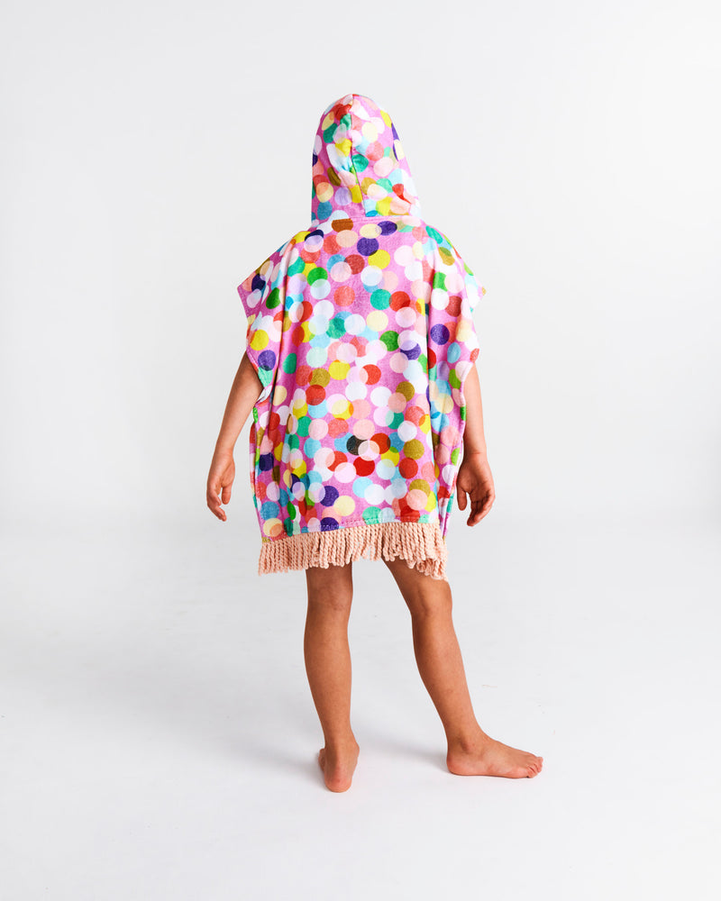 Confetti Pink Printed Kids Terry Poncho