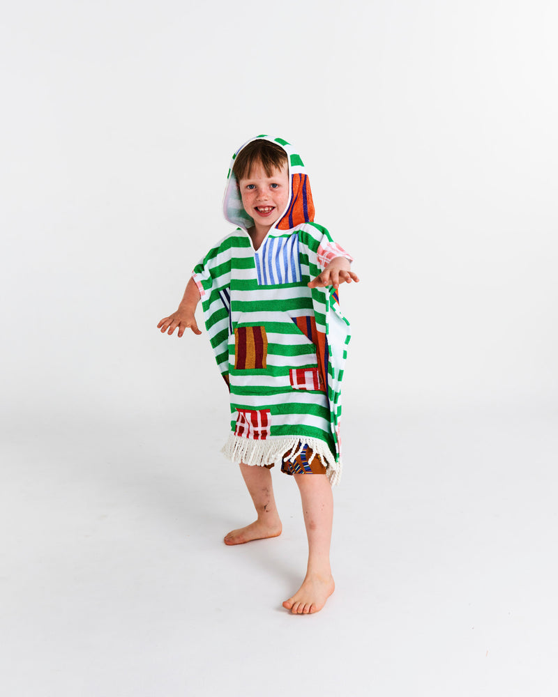 Stripe On Stripe Printed Kids Terry Poncho