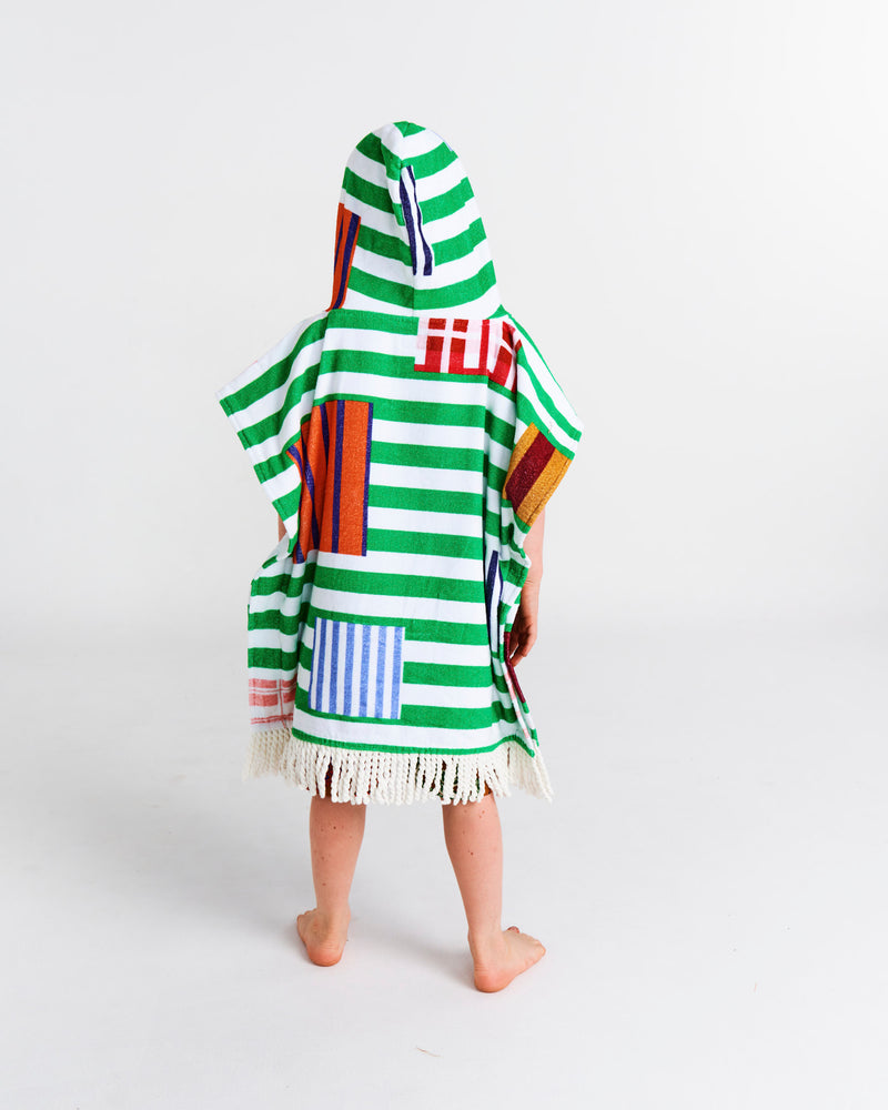 Stripe On Stripe Printed Kids Terry Poncho