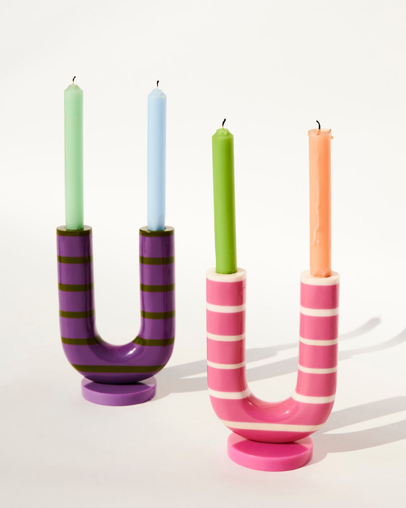 Wisteria Lane Stripe Resin Candlestick Holder