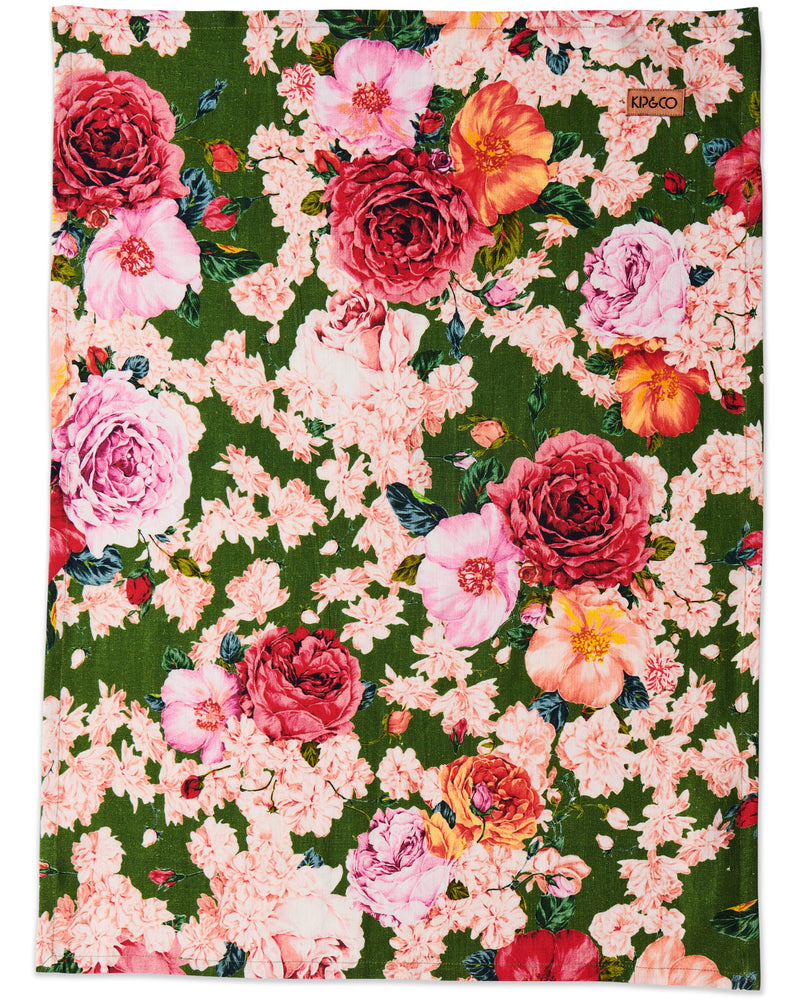 Rose Garden Linen Tea Towel