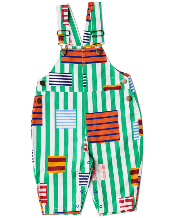 Stripe On Stripe Baby Cotton Drill Overalls