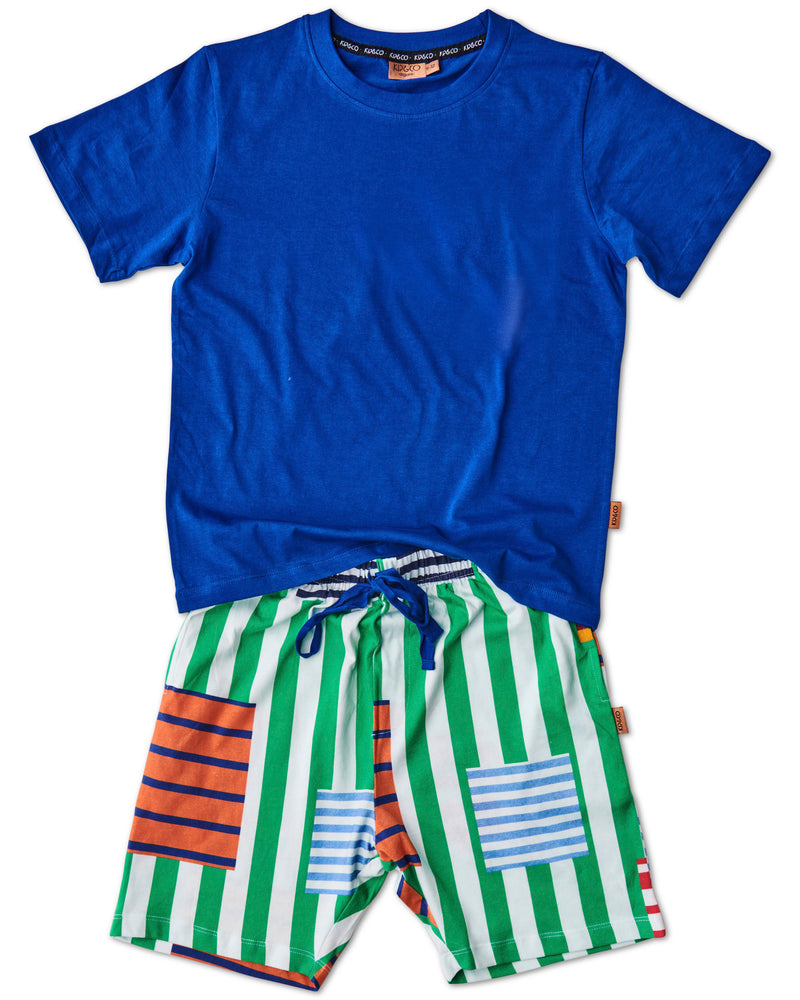 Stripe On Stripe Men's Organic Cotton Shorts & Tee Pyjama Set