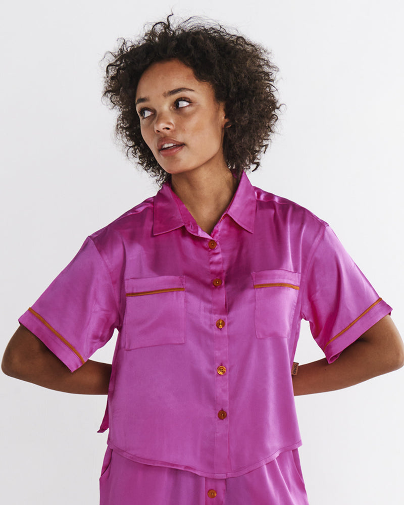 Flirty Teen Satin Short Sleeve Shirt & Short Pyjama Set