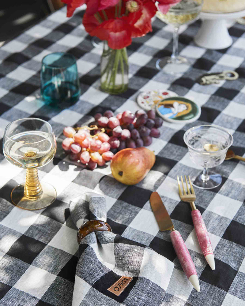 Black & White Gingham Linen Tablecloth