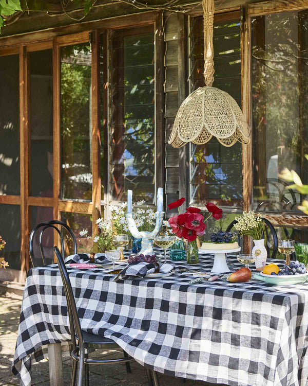 Black & White Gingham Linen Tablecloth