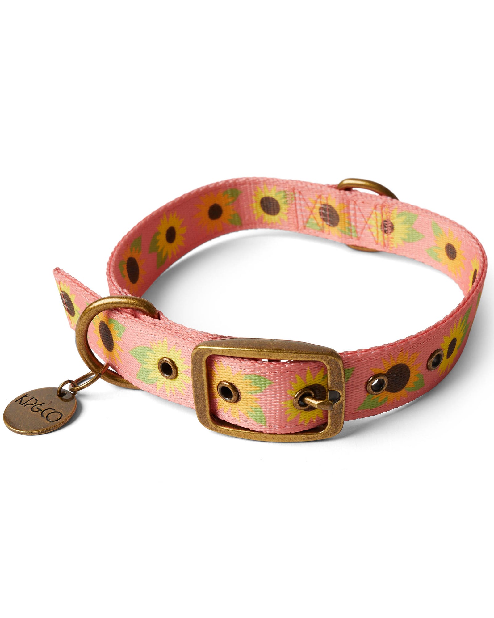 Leather Sunflower Puppy Collar Leather Dog Collar- Yellow Painted