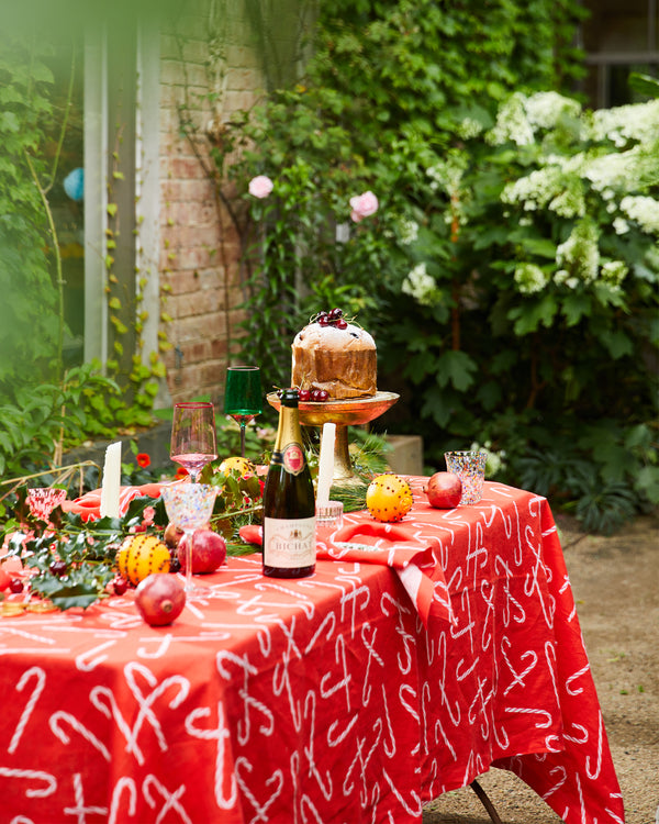 Candy Cane Red Linen Tablecloth