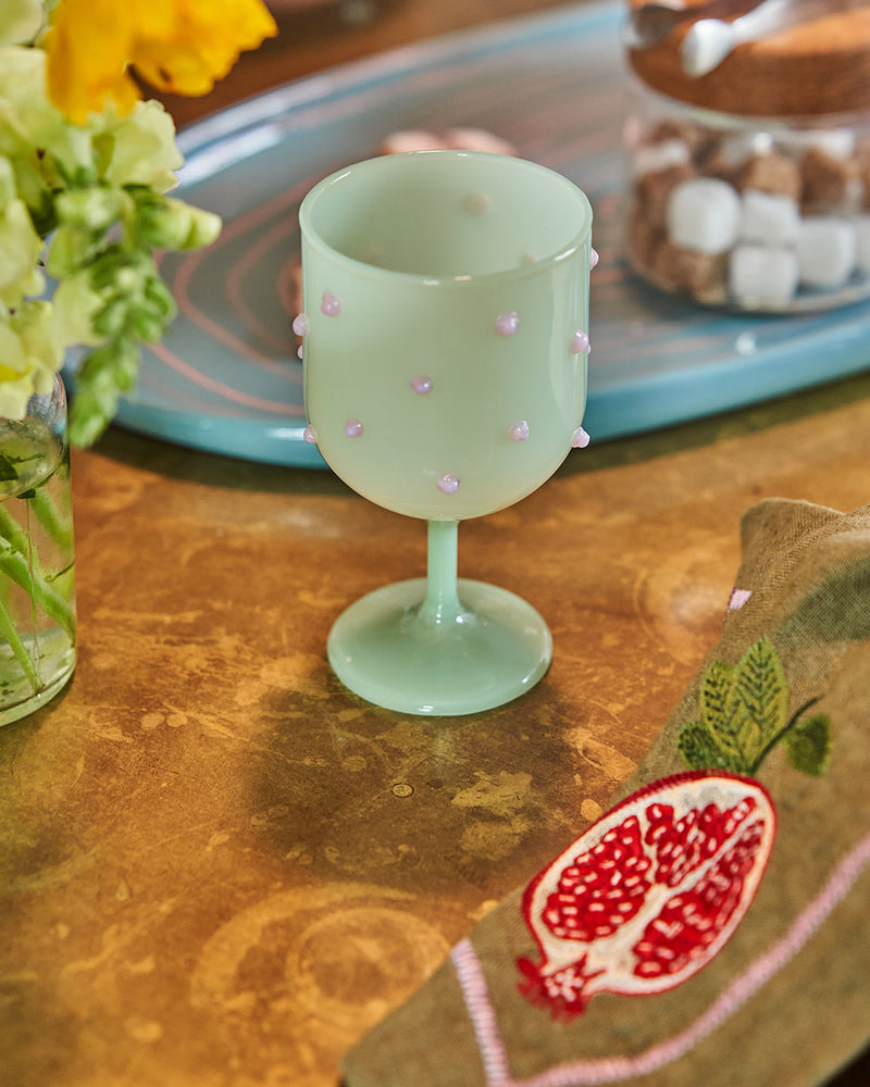 Pistachio Polkadot Wine Glass 2P Set