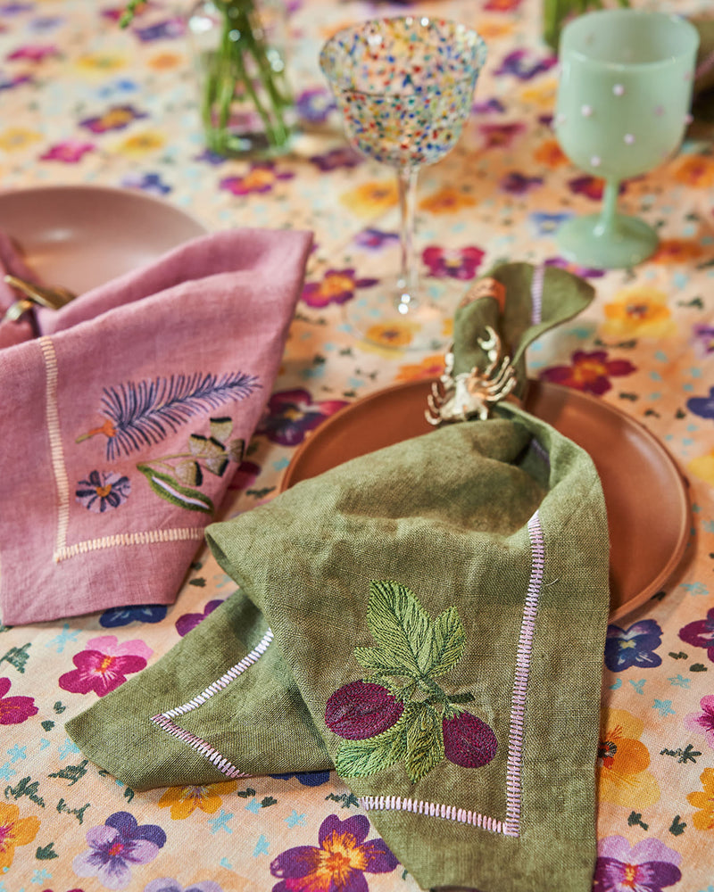 Pansy Rectangular Linen Tablecloth