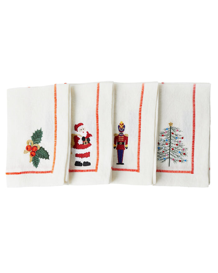 Noel Embroidered Linen 4P Napkin Set