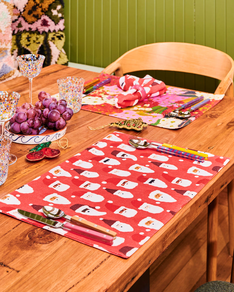 HoHoHo Red Linen 4P Placemat Set