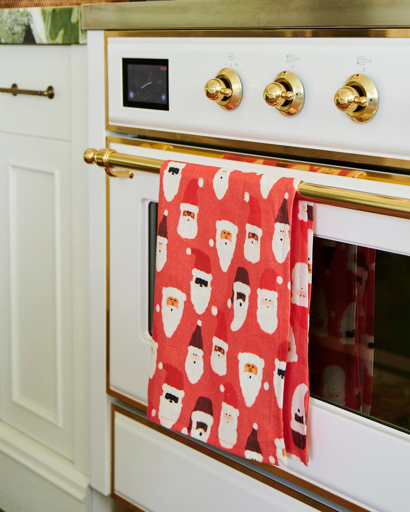 HoHoHo Red Linen Tea Towel