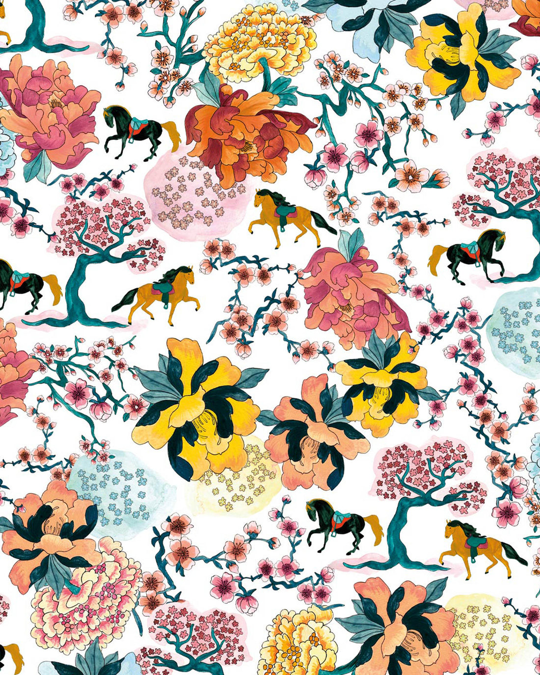 Milton & King x Kip&Co Gallop White Wallpaper 2R