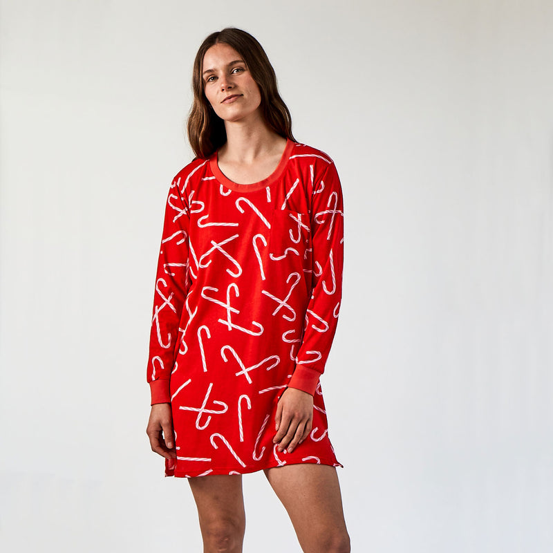 Candy Cane Red Long Sleeve Nightie