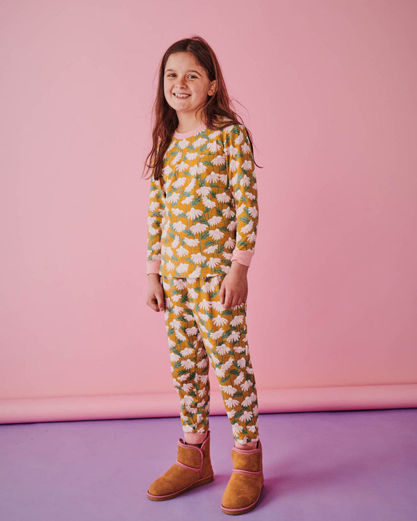 Daisy Bunch Mustard Organic Cotton Long Sleeve Top & Pant Pyjama Set