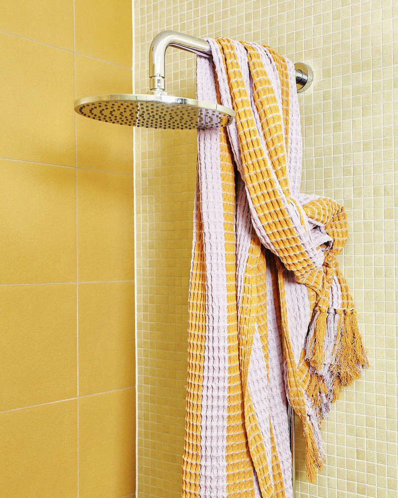 Lilac Mustard Waffle Bath Sheet / Beach Towel