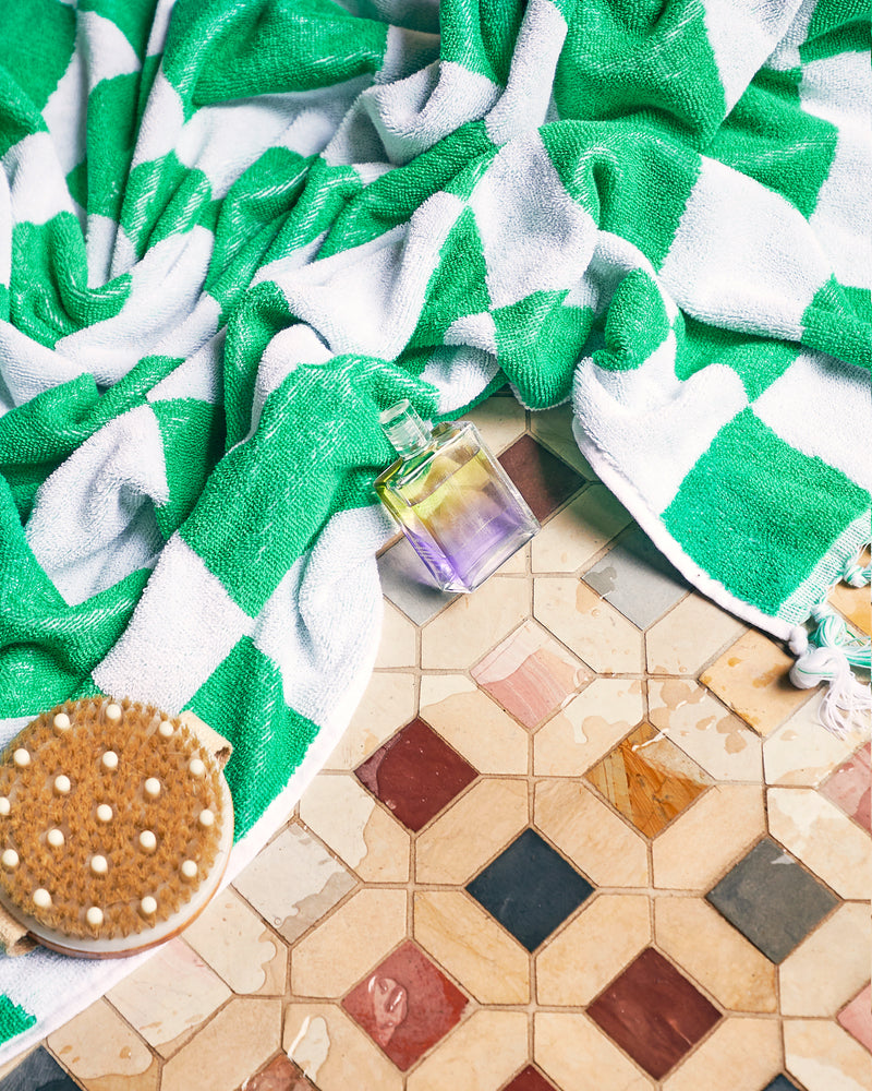 Checkerboard Green Terry Bath Towel