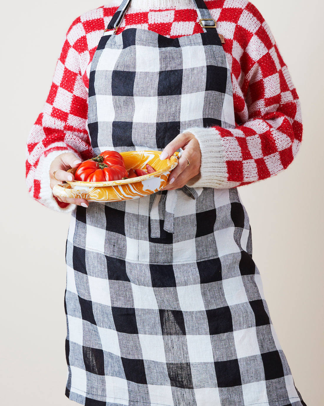 Black & White Gingham Linen Apron