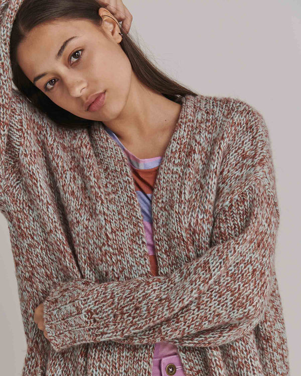 Desert Dawn Melange Long Wool Blend Knitted Cardigan