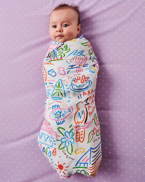 Kip&Co X Ken Done Animals And Icons Bamboo Swaddle