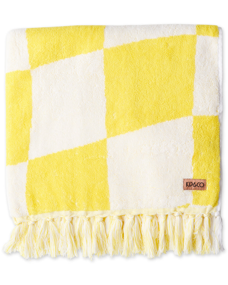Checkerboard Yellow Terry Bath Towel