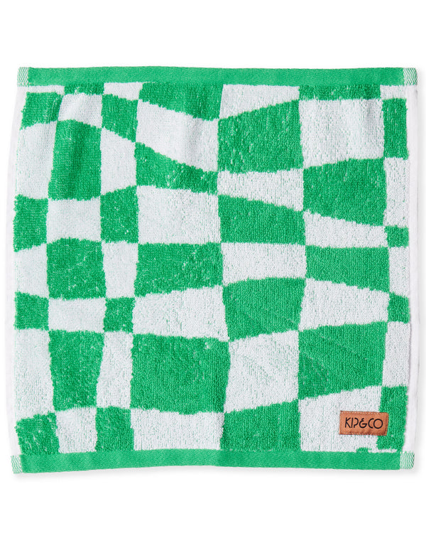 Checkerboard Green Terry Face Washer