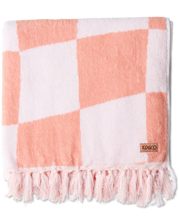 Checkerboard Pink Terry Bath Towel