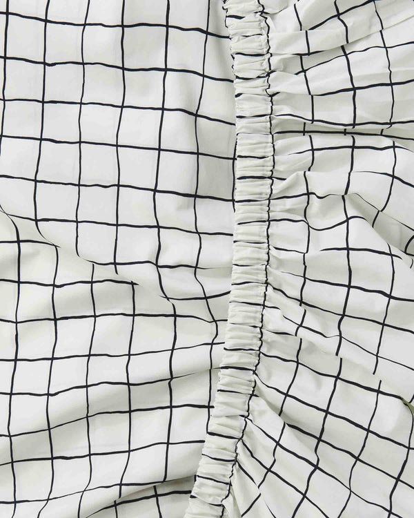 Check 1-2 White And Black Organic Cotton Baby Fitted Sheet