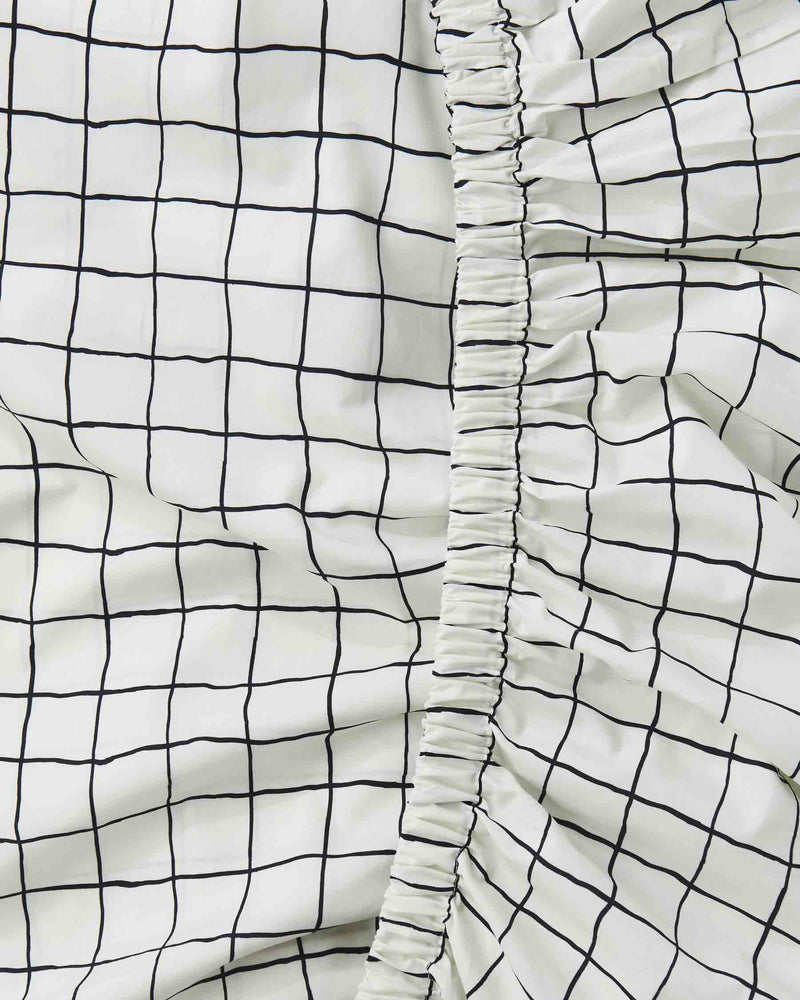 Check 1-2 White And Black Organic Cotton Baby Fitted Sheet