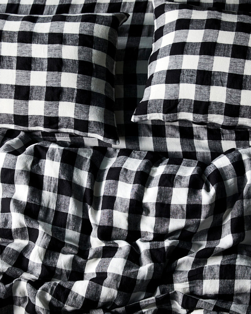 Black & White Gingham Linen Flat Sheet (US)