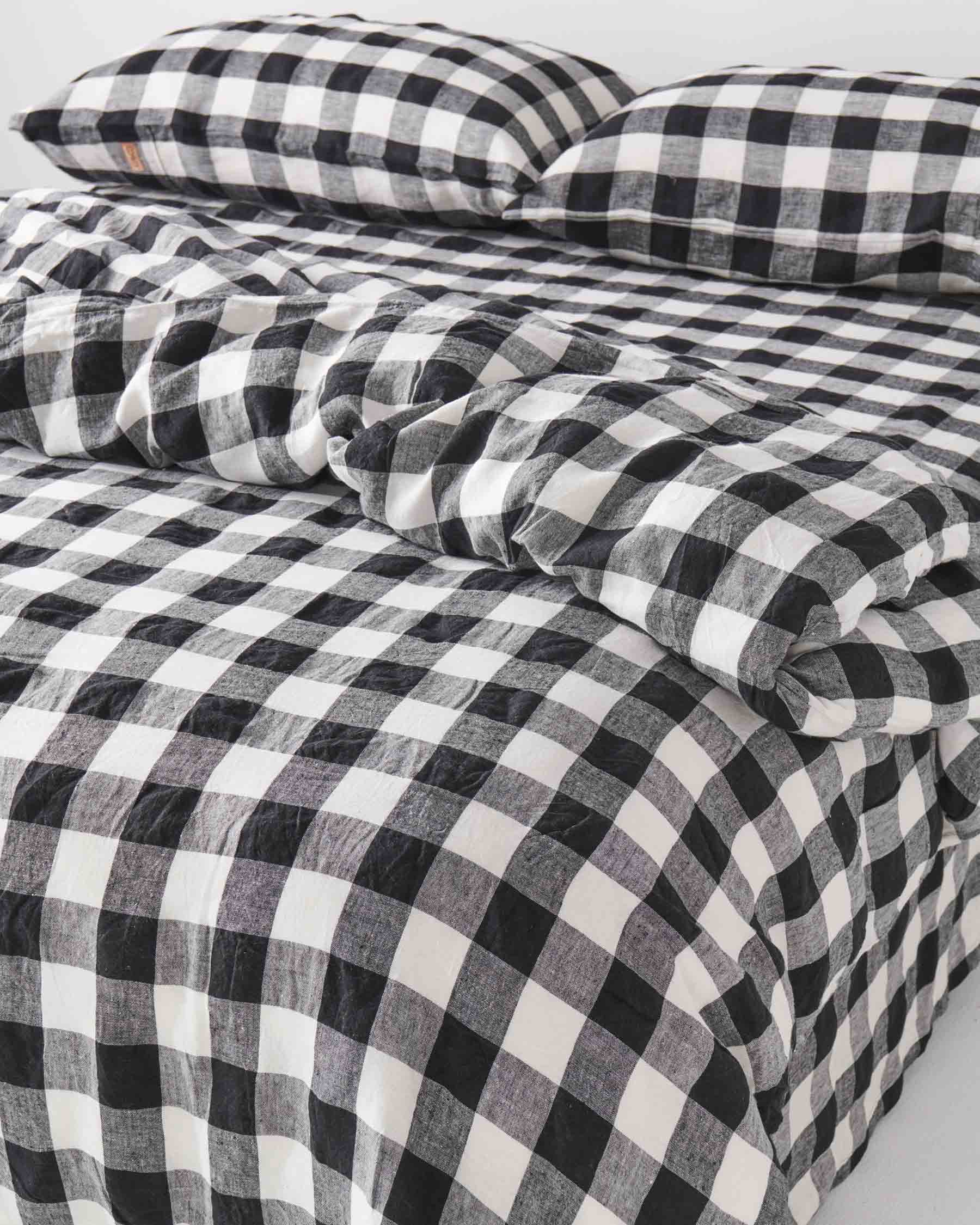 Black & White Gingham Linen Fitted Sheet – Kip&Co