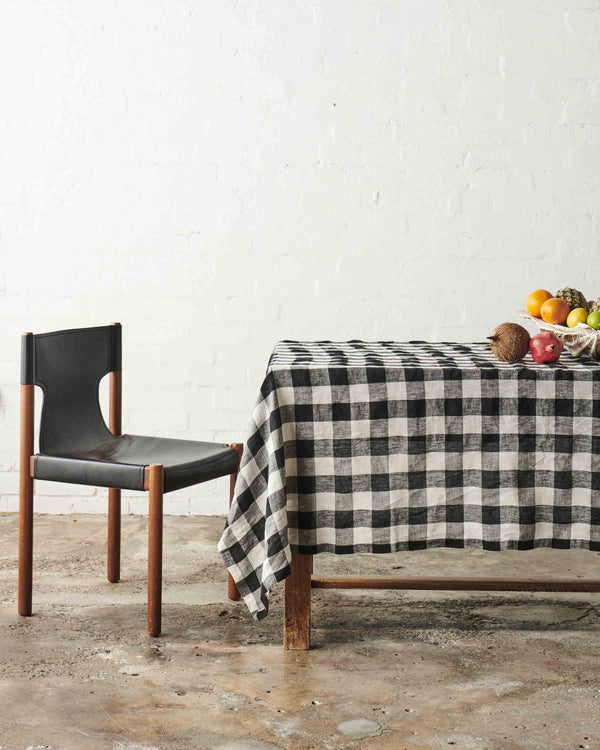 Black & White Gingham Linen Tablecloth