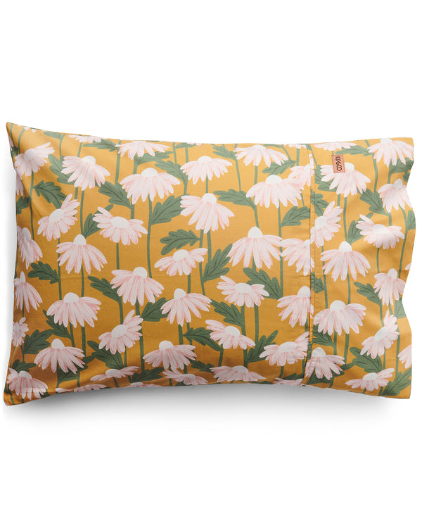 Daisy Bunch Mustard Organic Cotton Pillowcase
