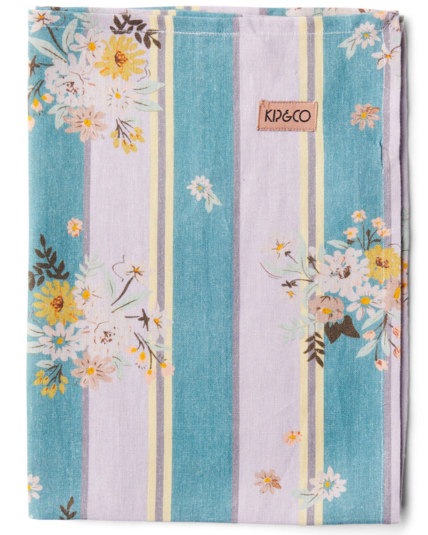 Floral Stripe Linen Tea Towel