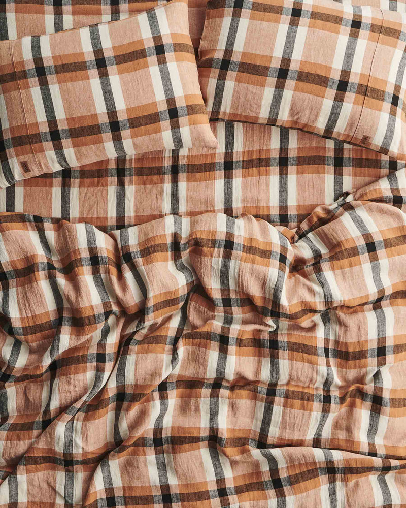 Coffee And Cream Tartan Linen Fitted Sheet