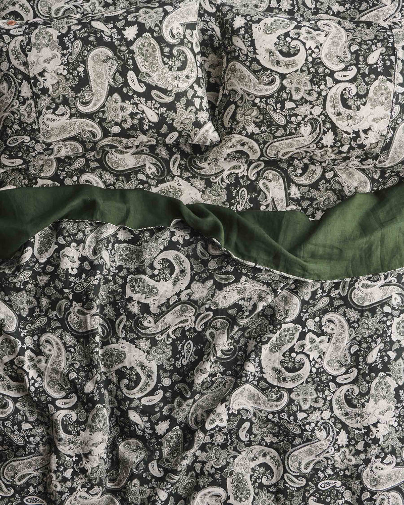 Paisley Green Linen Quilt Cover